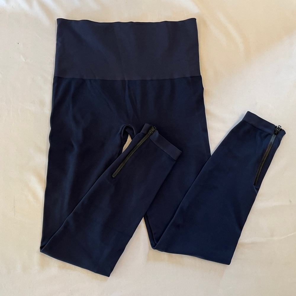 Spanx Shapewear Womens Navy Blue Side Zipper Stretch Leggings | Size 1X